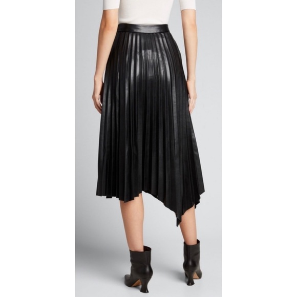 JONATHAN SIMKHAI • Black Vegan Leather Jayla Pleated Asymmetrical Midi Skirt, 2 - Picture 3 of 16